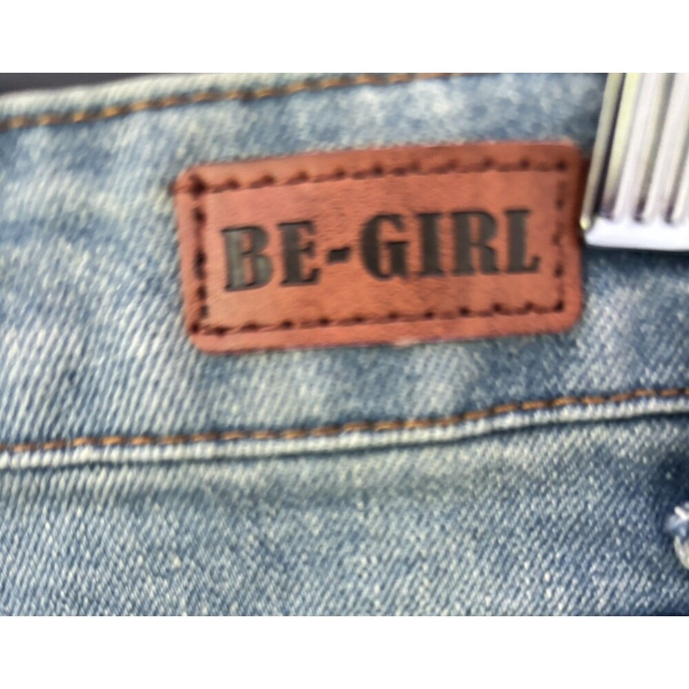 Be-Girl Denim Midi A Line Skirt Medium Wash W Lighter Areas Raw Hem Size M - Picture 4 of 8